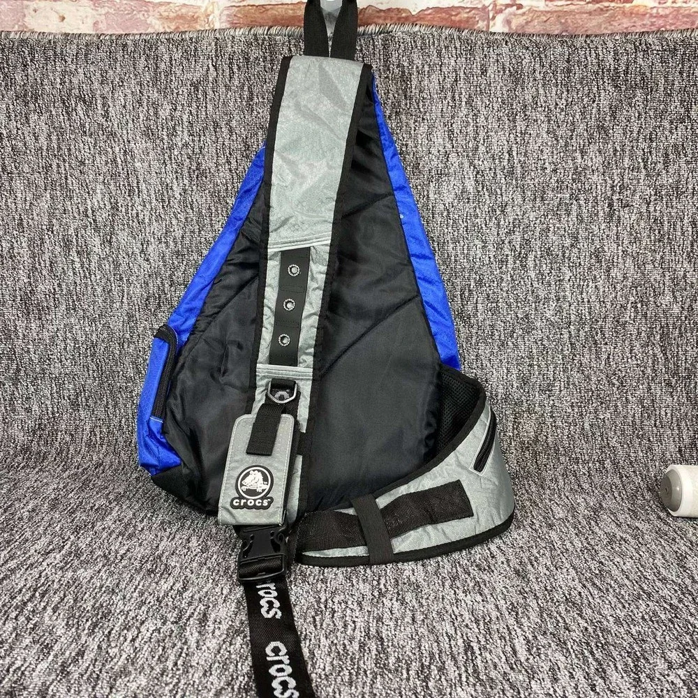 Vtg Crocs Sling Backpack Bag Royal Blue Silver Single Strap Crossbody Travel